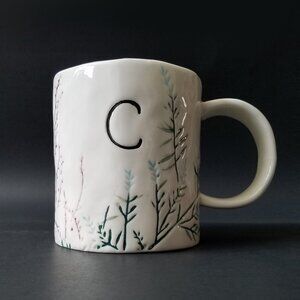 NWT Anthropologie Dagny Monogram Initial Letter C Floral Botanical Coffee Mug